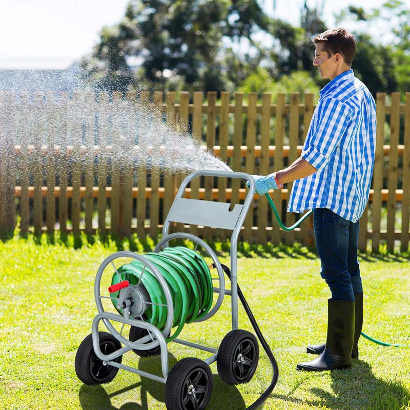 Garden Hose Reel Cart Holds 330 FT of 3/4" or 5/8” & 400 FT of 1/2" Hose, Heavy Duty Yard Water Planting Cart