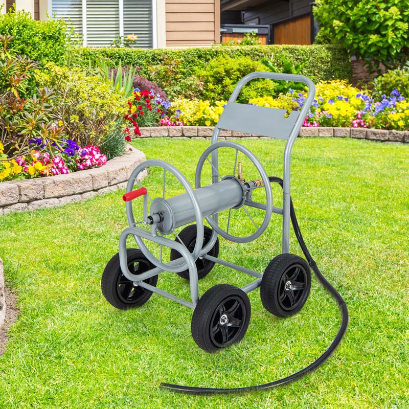 Garden Hose Reel Cart Holds 330 FT of 3/4" or 5/8” & 400 FT of 1/2" Hose, Heavy Duty Yard Water Planting Cart
