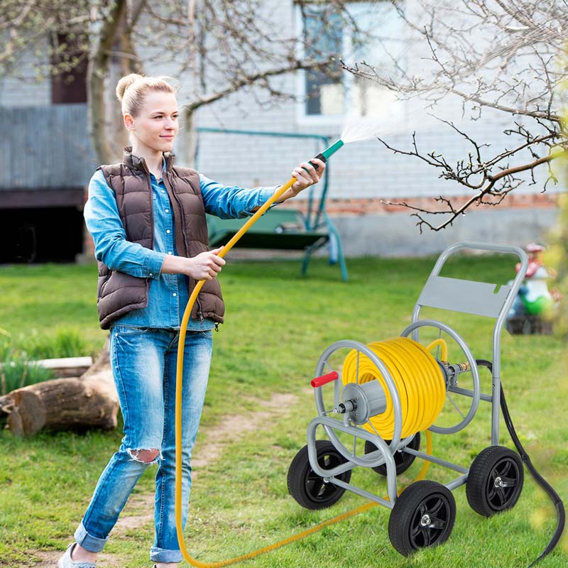 Garden Hose Reel Cart Holds 330 FT of 3/4" or 5/8” & 400 FT of 1/2" Hose, Heavy Duty Yard Water Planting Cart