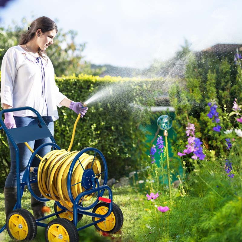 Garden Hose Reel Cart Holds 330 FT of 3/4" or 5/8” & 400 FT of 1/2" Hose, Heavy Duty Yard Water Planting Cart