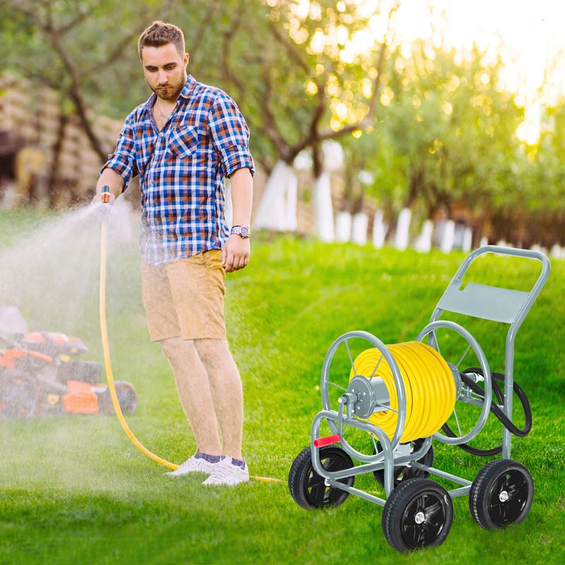 Garden Hose Reel Cart Holds 330 FT of 3/4" or 5/8” & 400 FT of 1/2" Hose, Heavy Duty Yard Water Planting Cart