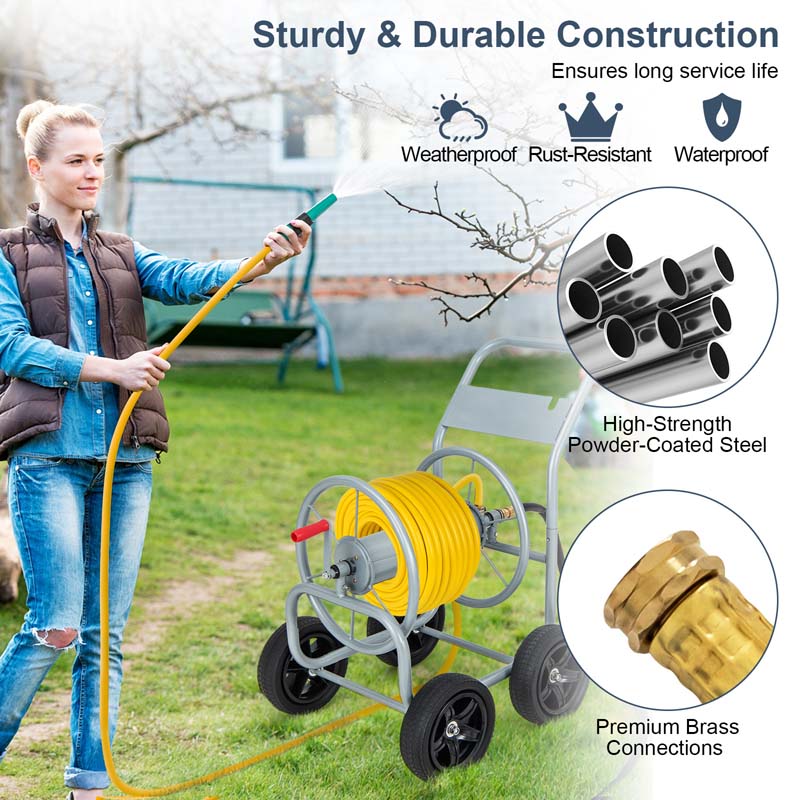 Garden Hose Reel Cart Holds 330 FT of 3/4" or 5/8” & 400 FT of 1/2" Hose, Heavy Duty Yard Water Planting Cart