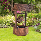 Rustic Outdoor Wishing Well Water Fountain with Electric Pump & Bucket, Old-Fashioned Wood Waterfall Fountain for Garden, Backyard & Patio Decor