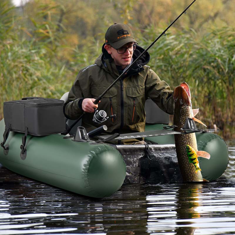 Inflatable Fishing Float Tube with 2 Large Storage Pockets, Angling Base, 20" Fish Ruler & 4 Motor Buckles, 352LBS Capacity Belly Boat for Fly Fishing