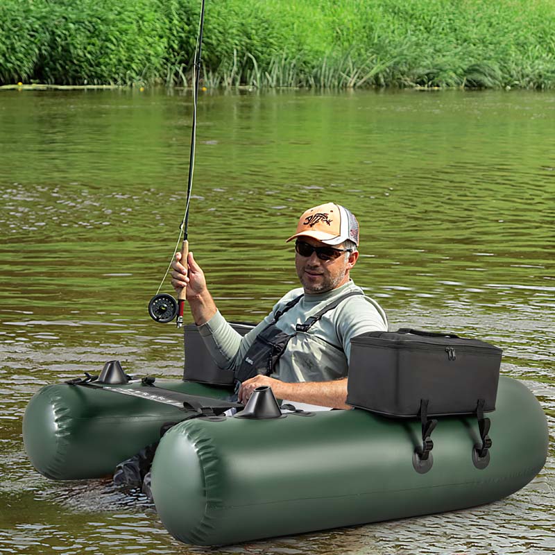 Inflatable Fishing Float Tube with 2 Large Storage Pockets, Angling Base, 20" Fish Ruler & 4 Motor Buckles, 352LBS Capacity Belly Boat for Fly Fishing