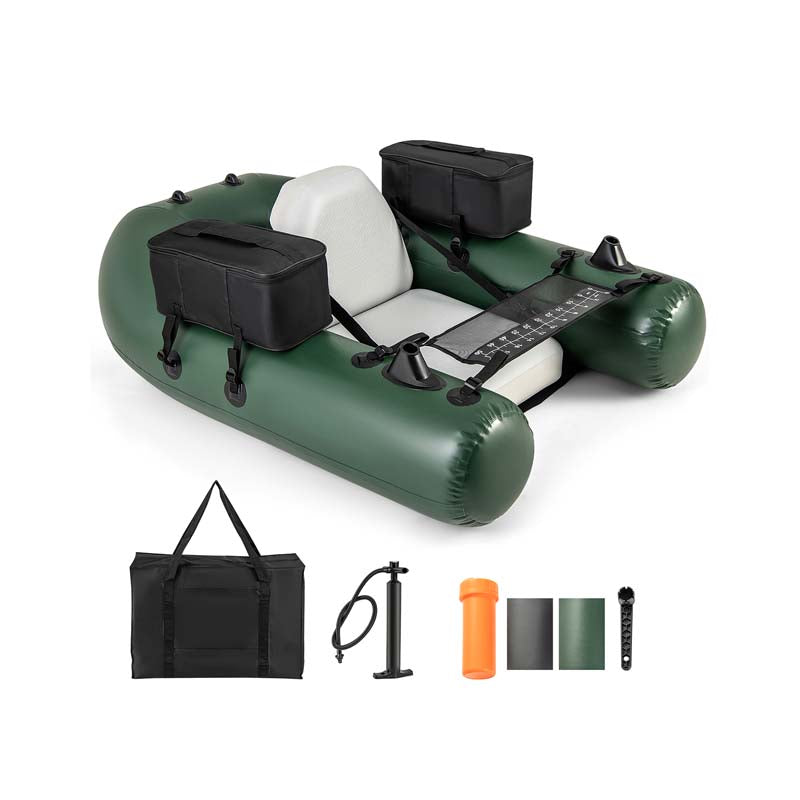 Inflatable Fishing Float Tube with 2 Large Storage Pockets, Angling Base, 20" Fish Ruler & 4 Motor Buckles, 352LBS Capacity Belly Boat for Fly Fishing