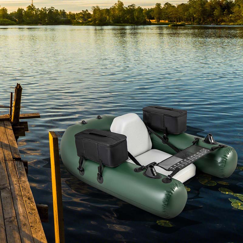 Inflatable Fishing Float Tube with 2 Large Storage Pockets, Angling Base, 20" Fish Ruler & 4 Motor Buckles, 352LBS Capacity Belly Boat for Fly Fishing