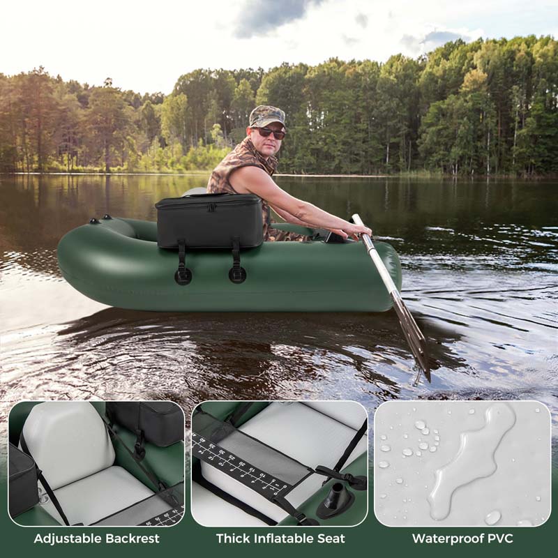 Inflatable Fishing Float Tube with 2 Large Storage Pockets, Angling Base, 20" Fish Ruler & 4 Motor Buckles, 352LBS Capacity Belly Boat for Fly Fishing