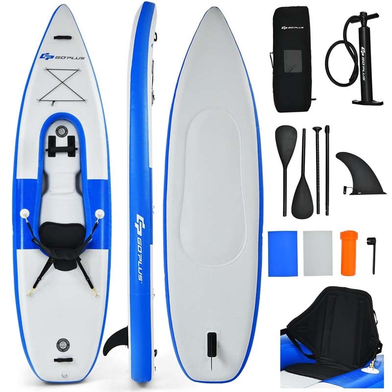 1-Person Inflatable Kayak with Hand Pump & Adjustable Aluminum Oars, 11FT Portable Canoe Boat Raft Kayaks for Fishing Touring