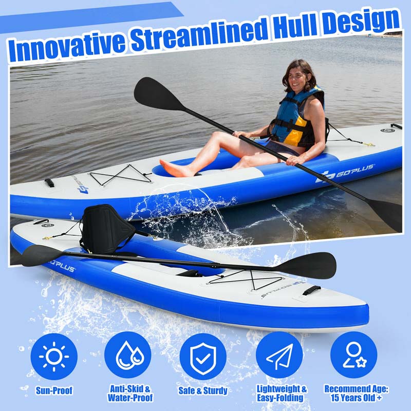 1-Person Inflatable Kayak with Hand Pump & Adjustable Aluminum Oars, 11FT Portable Canoe Boat Raft Kayaks for Fishing Touring