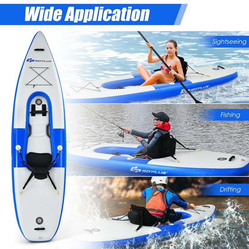 1-Person Inflatable Kayak with Hand Pump & Adjustable Aluminum Oars, 11FT Portable Canoe Boat Raft Kayaks for Fishing Touring