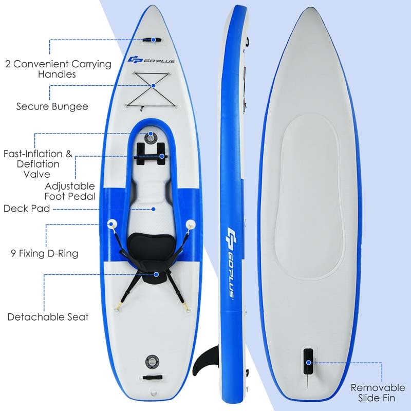 1-Person Inflatable Kayak with Hand Pump & Adjustable Aluminum Oars, 11FT Portable Canoe Boat Raft Kayaks for Fishing Touring
