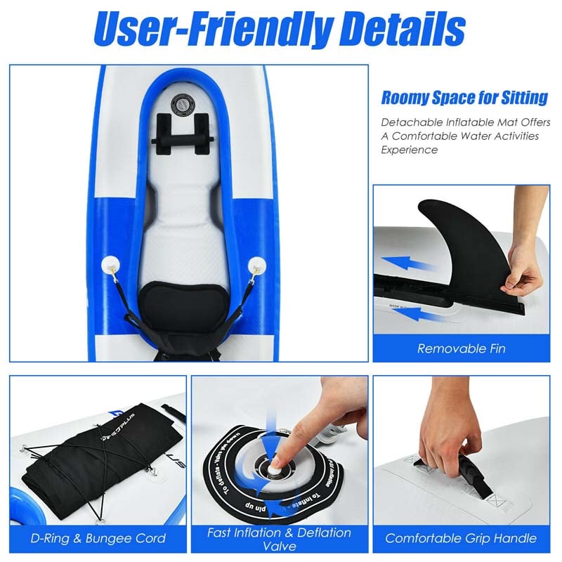 1-Person Inflatable Kayak with Hand Pump & Adjustable Aluminum Oars, 11FT Portable Canoe Boat Raft Kayaks for Fishing Touring