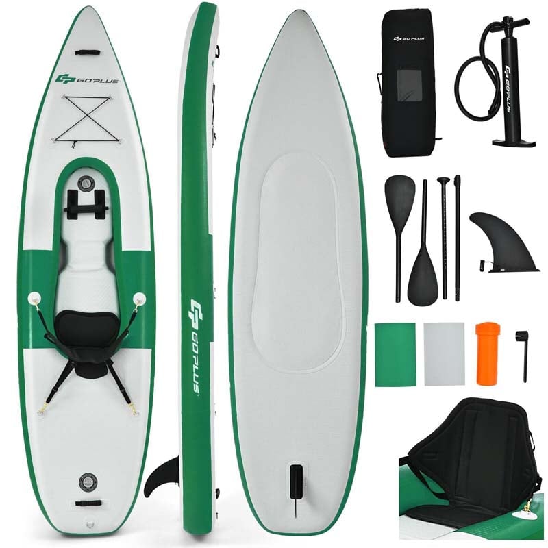1-Person Inflatable Kayak with Hand Pump & Adjustable Aluminum Oars, 11FT Portable Canoe Boat Raft Kayaks for Fishing Touring