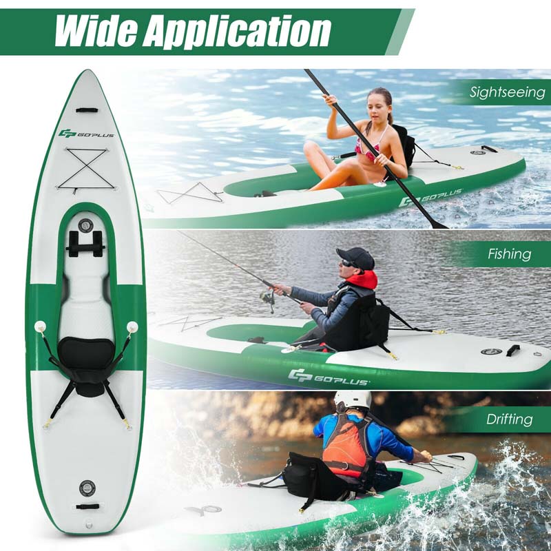1-Person Inflatable Kayak with Hand Pump & Adjustable Aluminum Oars, 11FT Portable Canoe Boat Raft Kayaks for Fishing Touring