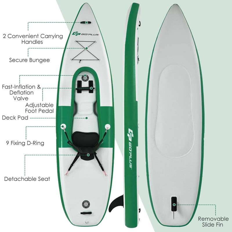 1-Person Inflatable Kayak with Hand Pump & Adjustable Aluminum Oars, 11FT Portable Canoe Boat Raft Kayaks for Fishing Touring