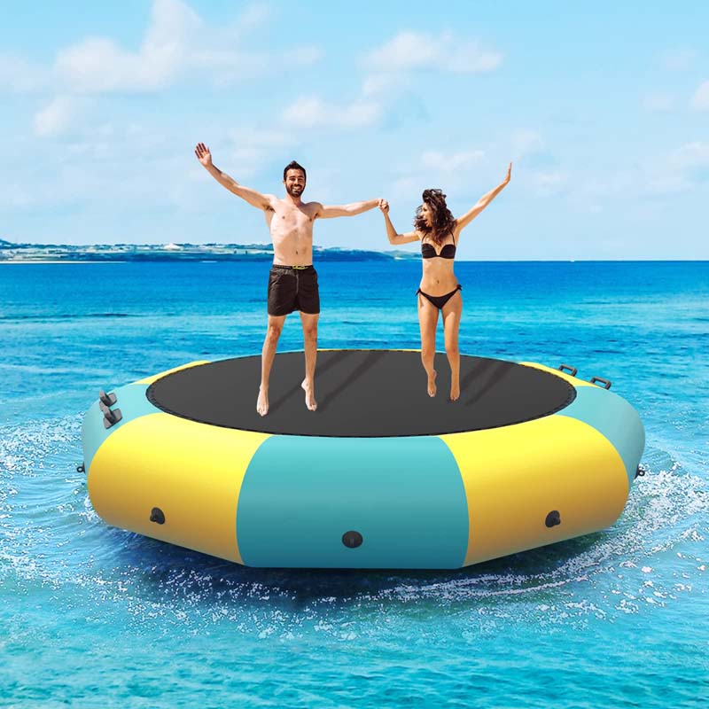 12 FT Inflatable Water Bouncer Trampoline Portable Bounce Swim Platform for Lakes Pools Calm Sea