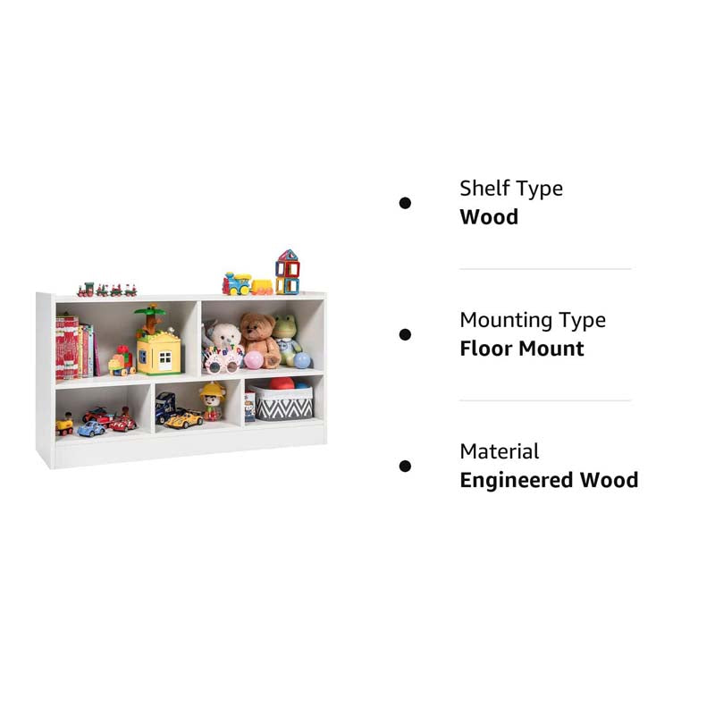 Kids 2-Shelf Wooden Bookcase, 5-Cube Toy Storage Organizer for Playroom, Classroom & Home, Multipurpose Daycare Montessori Bookshelf for Books Toys