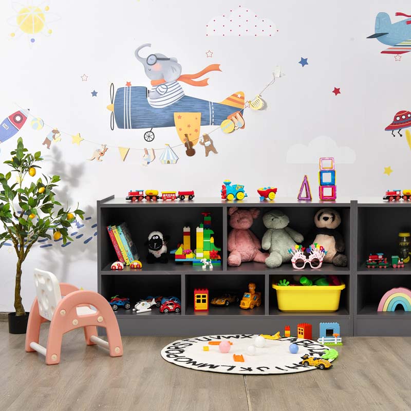 Kids 2-Shelf Wooden Bookcase, 5-Cube Toy Storage Organizer for Playroom, Classroom & Home, Multipurpose Daycare Montessori Bookshelf for Books Toys
