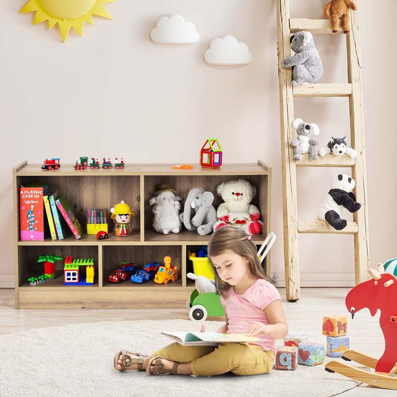 Kids 2-Shelf Wooden Bookcase, 5-Cube Toy Storage Organizer for Playroom, Classroom & Home, Multipurpose Daycare Montessori Bookshelf for Books Toys
