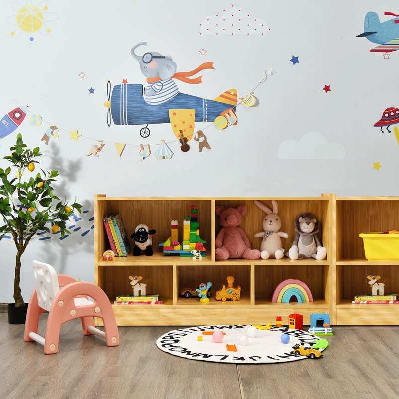Kids 2-Shelf Wooden Bookcase, 5-Cube Toy Storage Organizer for Playroom, Classroom & Home, Multipurpose Daycare Montessori Bookshelf for Books Toys