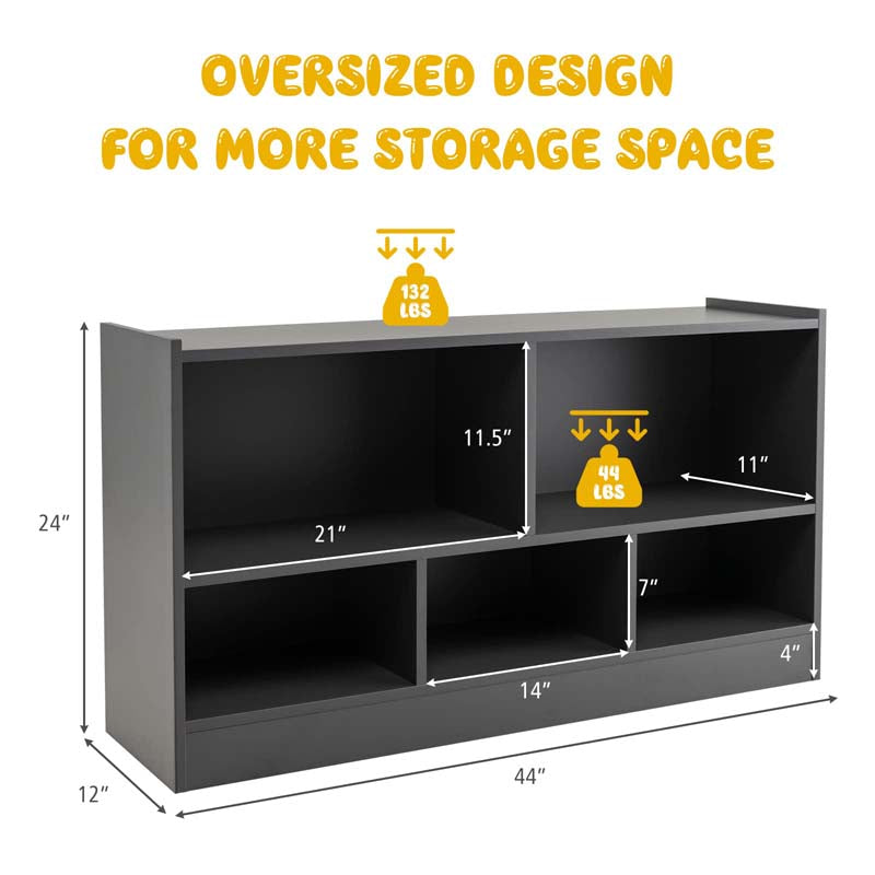 Kids 2-Shelf Wooden Bookcase, 5-Cube Toy Storage Organizer for Playroom, Classroom & Home, Multipurpose Daycare Montessori Bookshelf for Books Toys