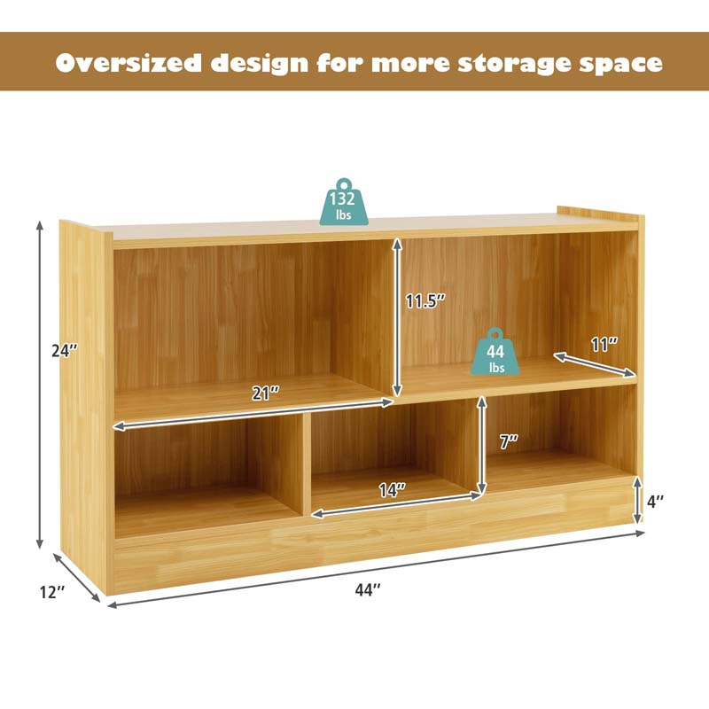 Kids 2-Shelf Wooden Bookcase, 5-Cube Toy Storage Organizer for Playroom, Classroom & Home, Multipurpose Daycare Montessori Bookshelf for Books Toys