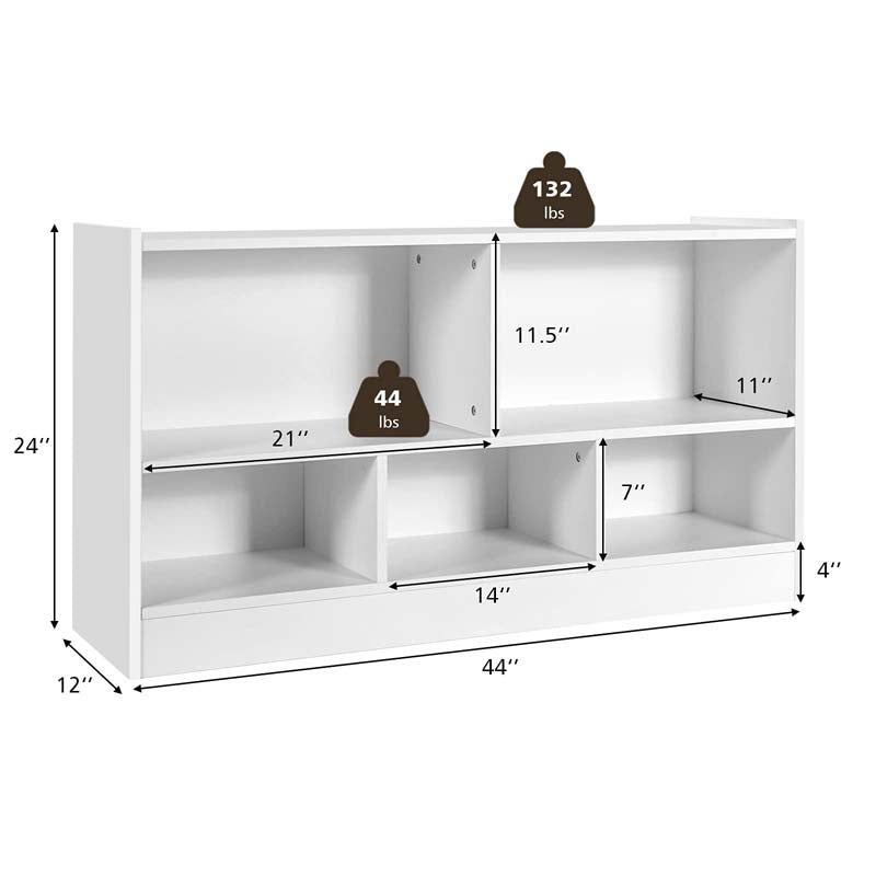 Kids 2-Shelf Wooden Bookcase, 5-Cube Toy Storage Organizer for Playroom, Classroom & Home, Multipurpose Daycare Montessori Bookshelf for Books Toys