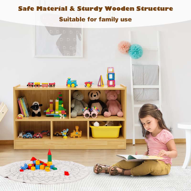 Kids 2-Shelf Wooden Bookcase, 5-Cube Toy Storage Organizer for Playroom, Classroom & Home, Multipurpose Daycare Montessori Bookshelf for Books Toys