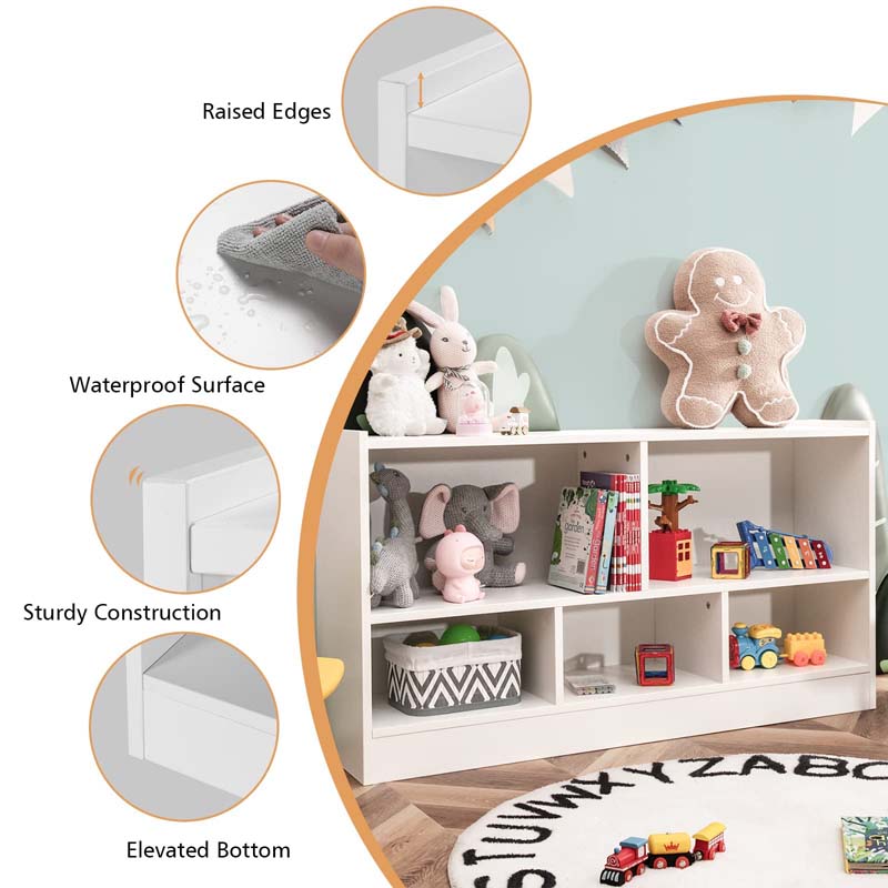 Kids 2-Shelf Wooden Bookcase, 5-Cube Toy Storage Organizer for Playroom, Classroom & Home, Multipurpose Daycare Montessori Bookshelf for Books Toys