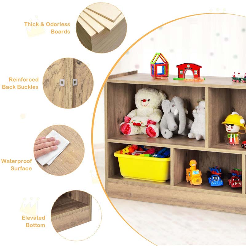 Kids 2-Shelf Wooden Bookcase, 5-Cube Toy Storage Organizer for Playroom, Classroom & Home, Multipurpose Daycare Montessori Bookshelf for Books Toys