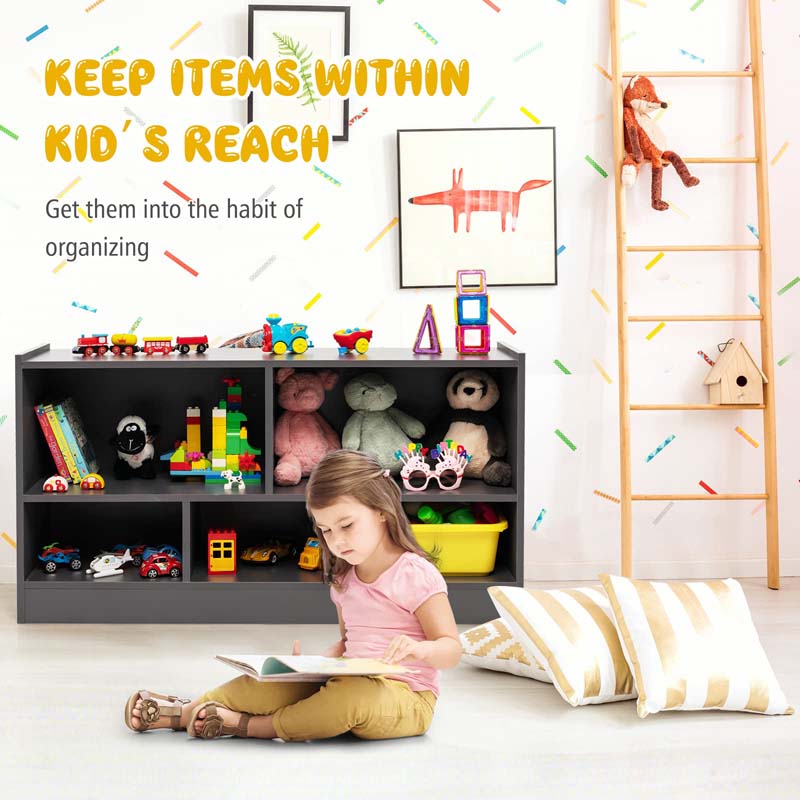 Kids 2-Shelf Wooden Bookcase, 5-Cube Toy Storage Organizer for Playroom, Classroom & Home, Multipurpose Daycare Montessori Bookshelf for Books Toys