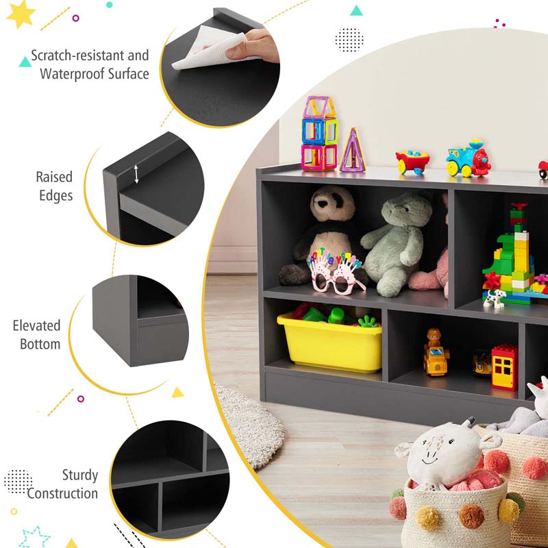 Kids 2-Shelf Wooden Bookcase, 5-Cube Toy Storage Organizer for Playroom, Classroom & Home, Multipurpose Daycare Montessori Bookshelf for Books Toys