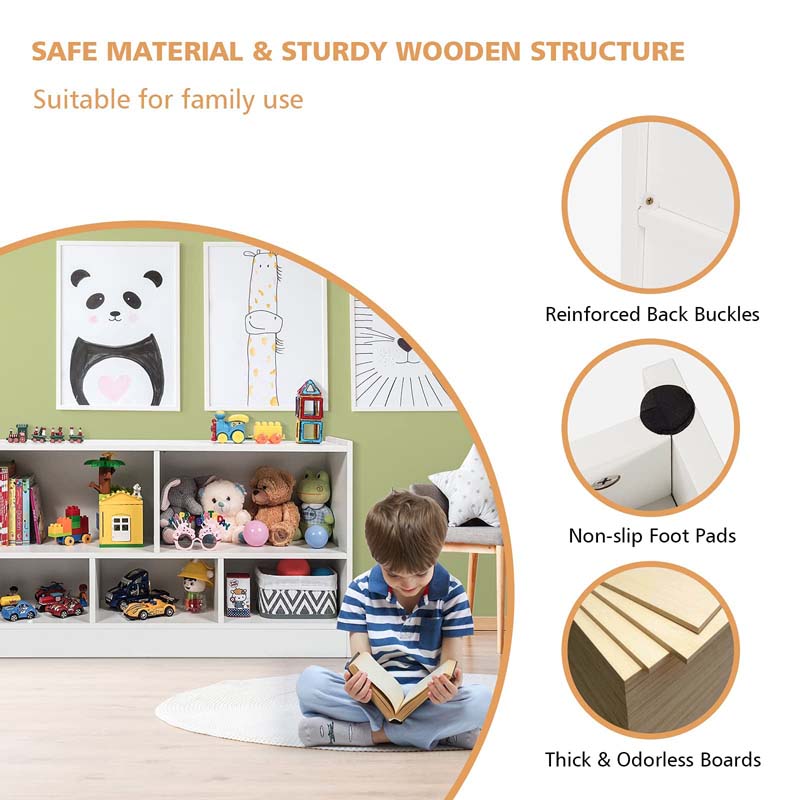Kids 2-Shelf Wooden Bookcase, 5-Cube Toy Storage Organizer for Playroom, Classroom & Home, Multipurpose Daycare Montessori Bookshelf for Books Toys