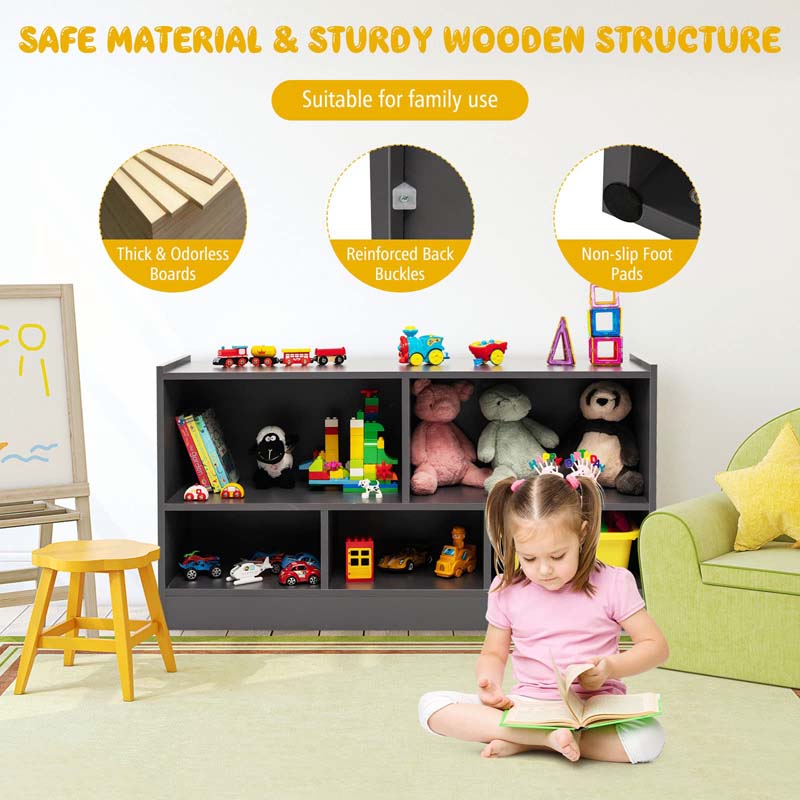 Kids 2-Shelf Wooden Bookcase, 5-Cube Toy Storage Organizer for Playroom, Classroom & Home, Multipurpose Daycare Montessori Bookshelf for Books Toys