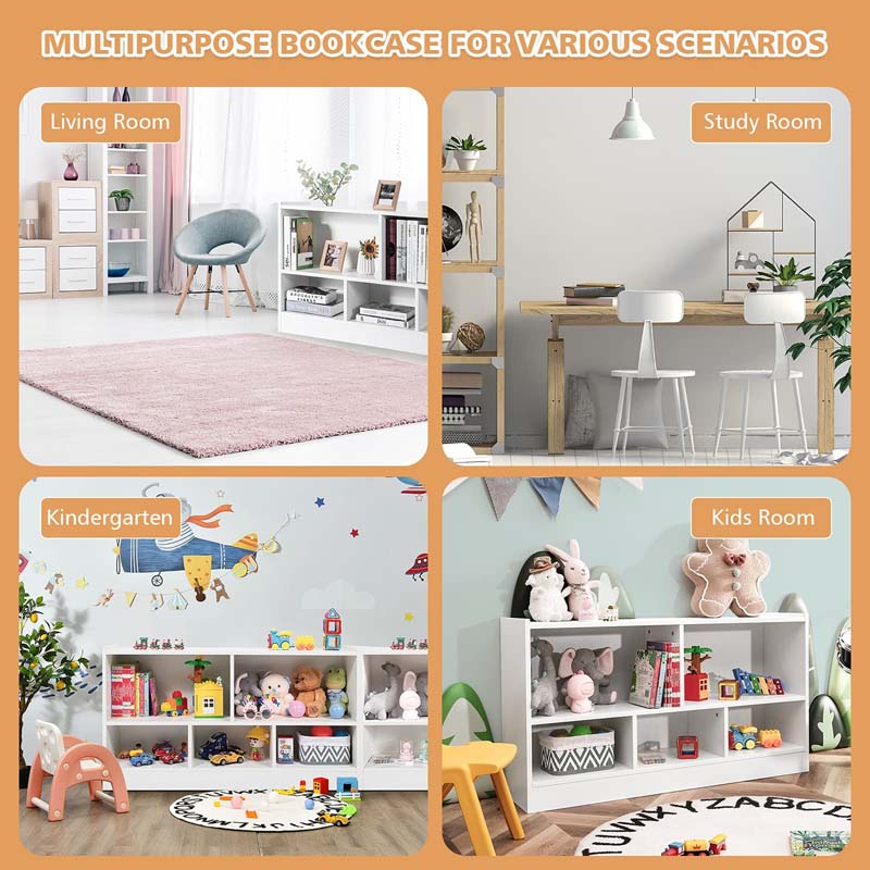 Kids 2-Shelf Wooden Bookcase, 5-Cube Toy Storage Organizer for Playroom, Classroom & Home, Multipurpose Daycare Montessori Bookshelf for Books Toys