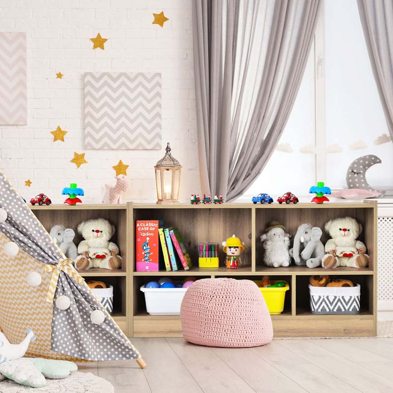Kids 2-Shelf Wooden Bookcase, 5-Cube Toy Storage Organizer for Playroom, Classroom & Home, Multipurpose Daycare Montessori Bookshelf for Books Toys