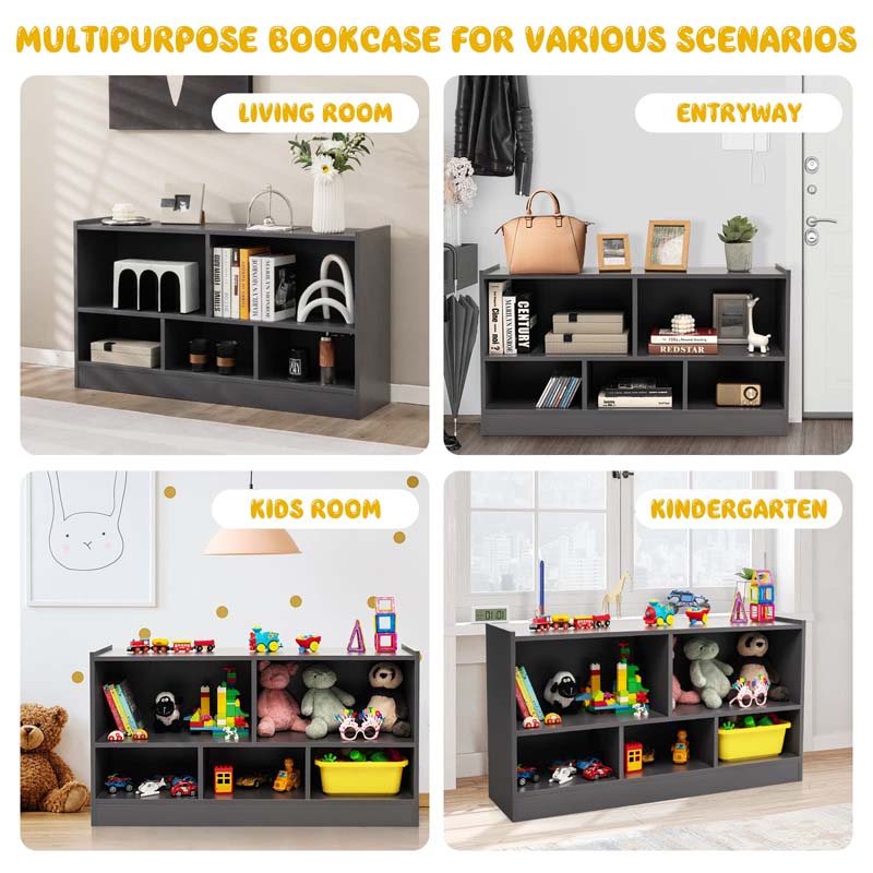 Kids 2-Shelf Wooden Bookcase, 5-Cube Toy Storage Organizer for Playroom, Classroom & Home, Multipurpose Daycare Montessori Bookshelf for Books Toys