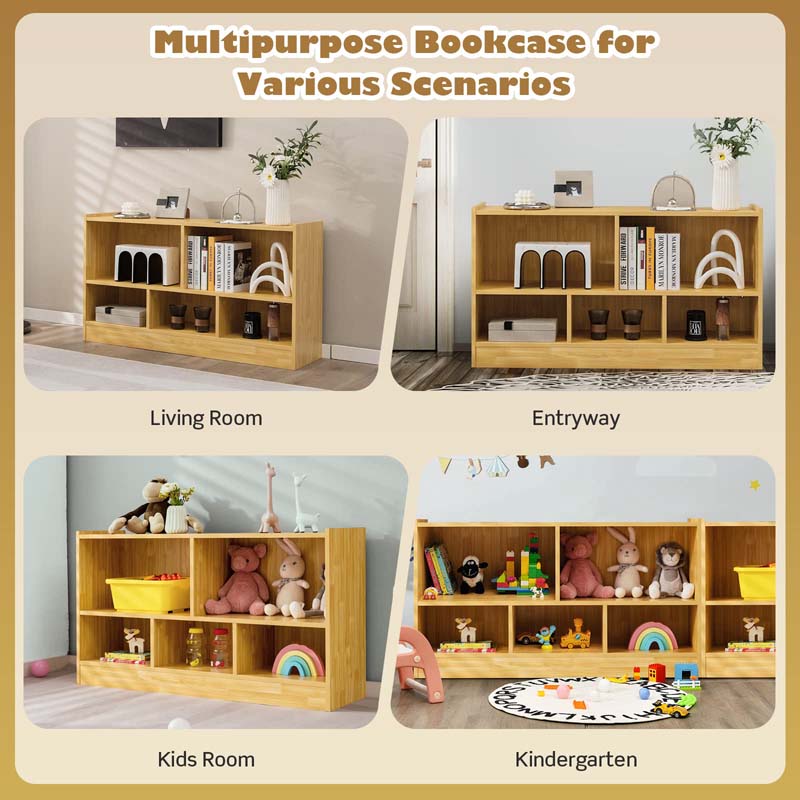 Kids 2-Shelf Wooden Bookcase, 5-Cube Toy Storage Organizer for Playroom, Classroom & Home, Multipurpose Daycare Montessori Bookshelf for Books Toys