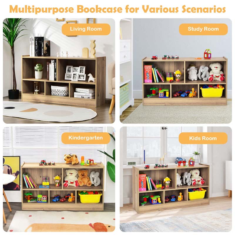 Kids 2-Shelf Wooden Bookcase, 5-Cube Toy Storage Organizer for Playroom, Classroom & Home, Multipurpose Daycare Montessori Bookshelf for Books Toys