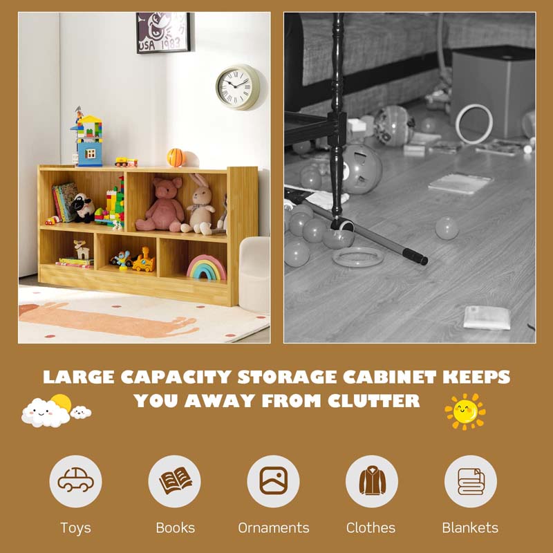 Kids 2-Shelf Wooden Bookcase, 5-Cube Toy Storage Organizer for Playroom, Classroom & Home, Multipurpose Daycare Montessori Bookshelf for Books Toys