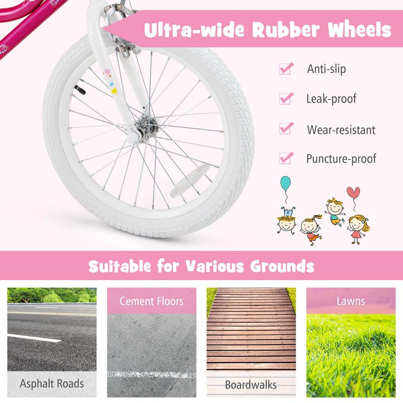 18" Kids Bike with Removable Training Wheels, Adjustable Seat, Steel Frame & Brake, Kids Bicycle for 4-9 Years Old Toddler Girls Boys