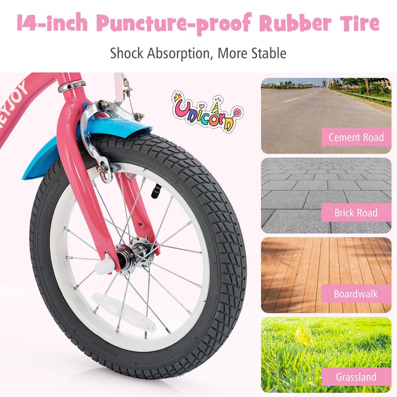 14"/18" Kids Bicycle with Removable Training Wheels, Coaster Brake, Handbrake, Basket & Doll Chair, Toddler Girls & Boys Bike for Age 3-9