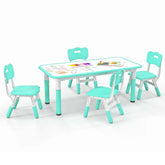 Kids Table and 4 Chairs Set, Height Adjustable Toddler Art Activity Desk with 4 Seats & Graffiti Desktop for Home, Daycare & Playroom