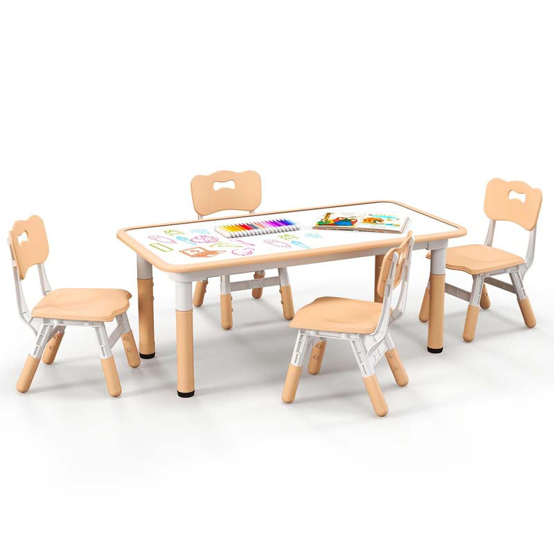 Kids Table and 4 Chairs Set, Height Adjustable Toddler Art Activity Desk with 4 Seats & Graffiti Desktop for Home, Daycare & Playroom