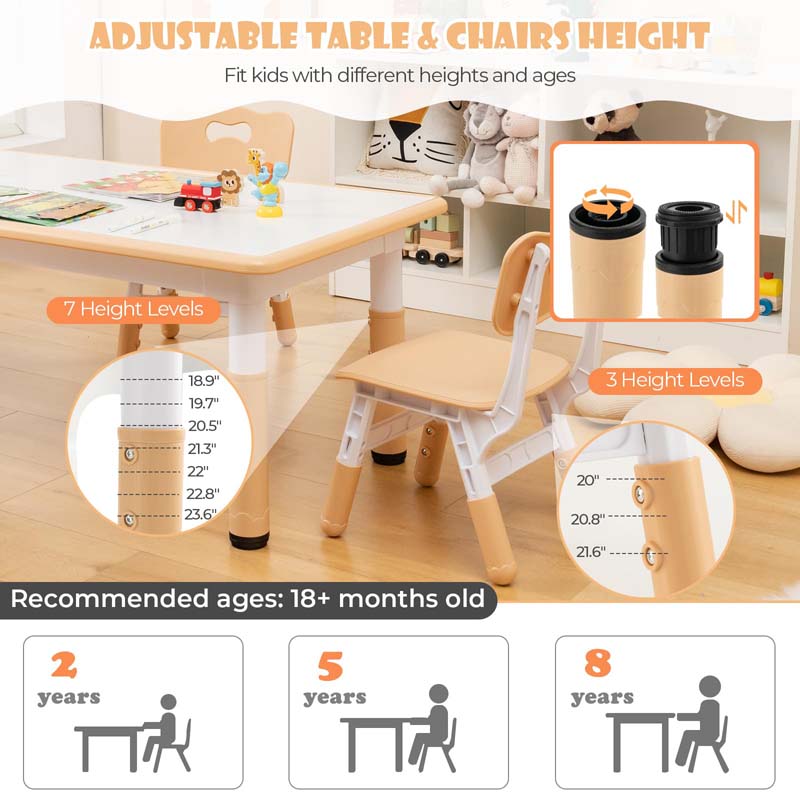 Kids Table and 4 Chairs Set, Height Adjustable Toddler Art Activity Desk with 4 Seats & Graffiti Desktop for Home, Daycare & Playroom