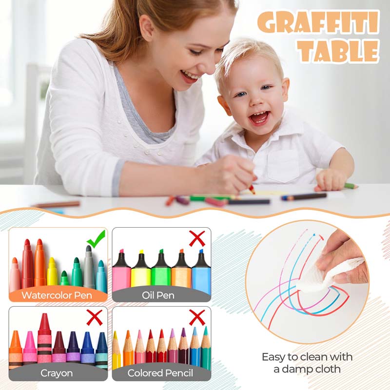 Kids Table and 4 Chairs Set, Height Adjustable Toddler Art Activity Desk with 4 Seats & Graffiti Desktop for Home, Daycare & Playroom