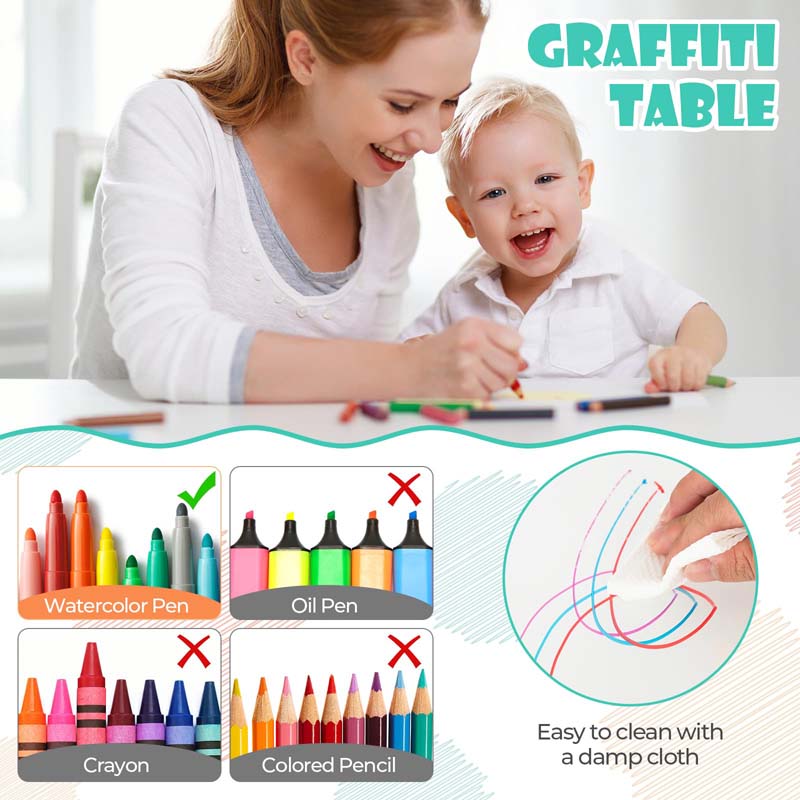 Kids Table and 4 Chairs Set, Height Adjustable Toddler Art Activity Desk with 4 Seats & Graffiti Desktop for Home, Daycare & Playroom