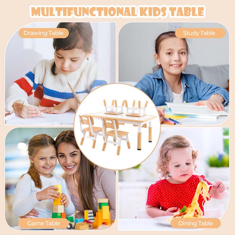 Kids Table and 4 Chairs Set, Height Adjustable Toddler Art Activity Desk with 4 Seats & Graffiti Desktop for Home, Daycare & Playroom
