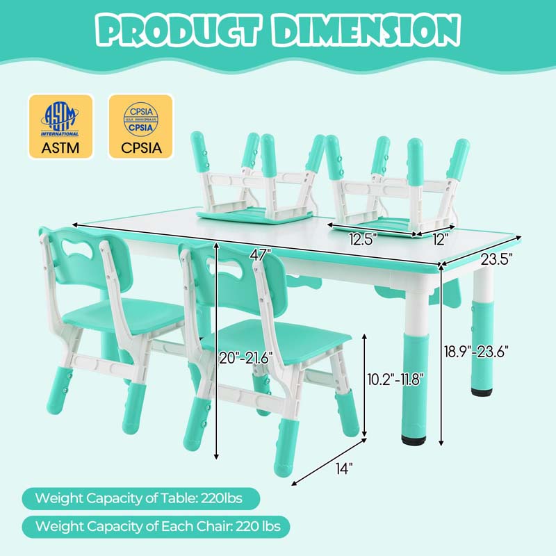 Kids Table and 4 Chairs Set, Height Adjustable Toddler Art Activity Desk with 4 Seats & Graffiti Desktop for Home, Daycare & Playroom